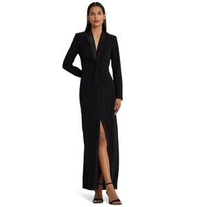 Lauren Ralph Lauren Zeenai Crepe Long Sleeve Gown in Black, NWT, Size 4